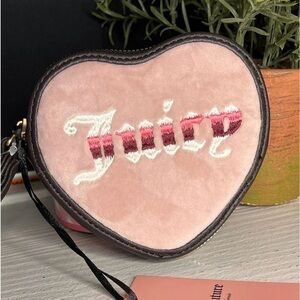 Juicy Couture Heart Wristlet Wallet Dusty Blush Velour Retro Logo NWT